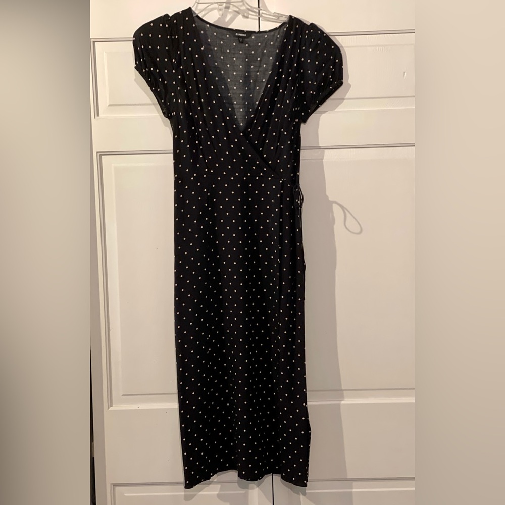 Black dress with tan polka dots